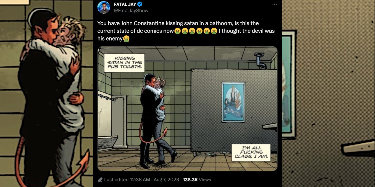 Ex-colorista da DC critica cena de John Constantine beijando o Diabo 'Agora este é o estado atual dos quadrinhos'