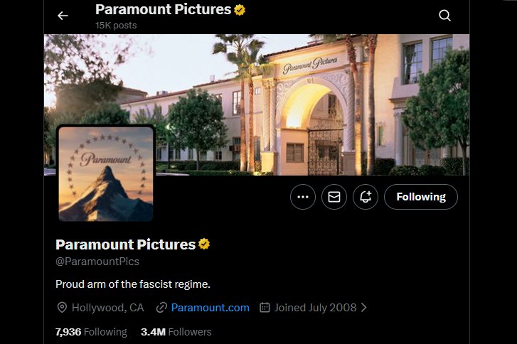 Paramount é hackeada e bio no X é alterada com acusação política durante guerra corporativa 2
