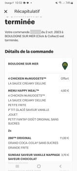 Consumer Review - Food Safety McDonald's, Boulevard industriel, Outreau, France J ai commandé un 280 lundi 2 octobre 2024 à 18h50.... photo #1