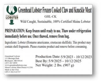 Rappel d'aliments Greenhead Lobster Refrigerated and Frozen Cooked Lobster - recalled due to Listeria monocytogenes Gr... photo #2
