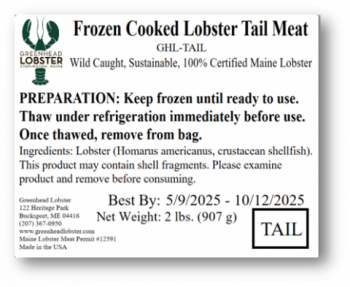 Rappel d'aliments Greenhead Lobster Refrigerated and Frozen Cooked Lobster - recalled due to Listeria monocytogenes Gr... photo #3