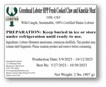 Rappel d'aliments Greenhead Lobster Refrigerated and Frozen Cooked Lobster - recalled due to Listeria monocytogenes Gr... photo #4