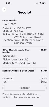 Consumer Review - Food Safety Firehouse Subs Roxboro Rd., North Roxboro Street, Durham, NC, USA We both ordered the Hook and Ladde... photo #2