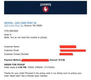 消费者评论 - 食品安全 Zaxby's Chicken Fingers & Buffalo Wings, 2205 Cobb Parkway Southeast, Smyrna, GA, USA Yesterday, Fri... 照片 #2