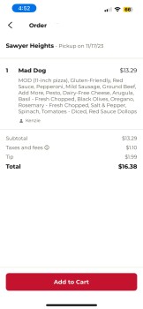 Consumer Review - Food Safety MOD Pizza, Taylor Street, Houston, TX, USA My order: 11/17/2023 Mod pizza MOD. (17-inch pizza), Glut... photo #3