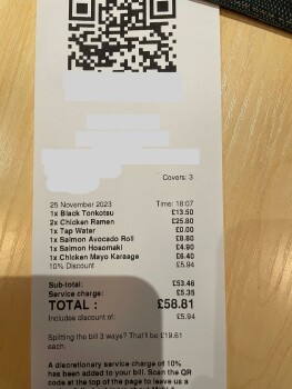 Consumer Review - Food Safety Maki & Ramen St James Quarter, St James Square, Quarter, Edinburgh, UK After ordering their chicken... photo #2