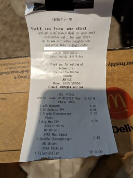 Consumer Review - Food Safety Fish filet, McDonald's, Outer Circle Road, Lincoln, UK On 3rd December, ordered McDonald's at 16:30... photo #3