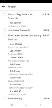 Verbraucherbewertung – Lebensmittelsicherheit Cracker Barrel Old Country Store, Mayland Court, Richmond, Henrico, VA, USA Ordered breakfast via ub... Foto #2