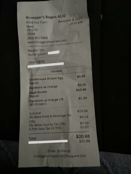 Consumer Review - Food Safety Bruegger's Bagels, Tryon Woods Drive, Cary, NC, USA photo #2