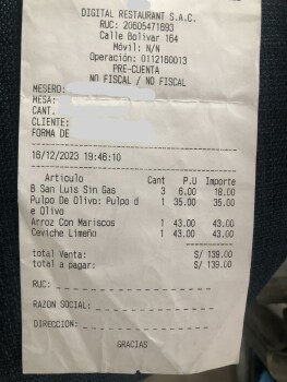 Consumer Review - Food Safety Saha Peruvian Kitchen, Bolivar, Miraflores, Peru We had the last dinner at Saha before flight to Bol... photo #3