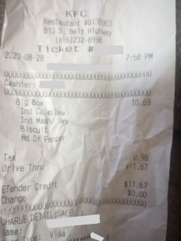 Consumer Review - Food Safety KFC, 813 South Belt Highway, St Joseph, MO, USA August 28 2023 and the Infection turned into Dyspeps... photo #4