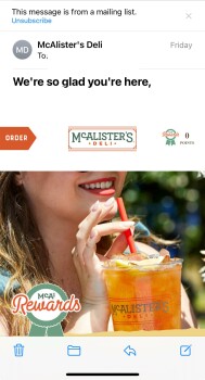 Consumer Review - Food Safety McAlister's Deli, Meridian Drive, Grovetown, GA, USA Friday January 12, 2024 Not sure but the only t... photo #1