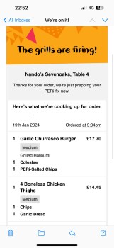 Consumer Review - Food Safety Nando's Sevenoaks, Bligh's Walk, Sevenoaks, UK photo #1