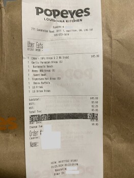 Consumer Review - Food Safety Popeyes Louisiana Kitchen, Queenston Road, Hamilton, ON, Canada Suspected food poisoning. Symptoms:... photo #2