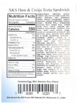 Food Recall MG Foods Ham & Cotija Torta Sandwich on Telera Roll - recalled due to Listeria monocytogenes MG Food... photo #2