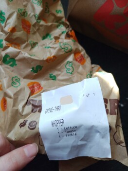 Consumer Review - Food Safety Burger King, Bluffton Road, Fort Wayne, IN, USA Today Burger king Had not eaten all day, got whopper... photo #2