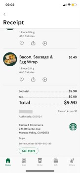 Consumer Review - Food Safety Starbucks, Cactus Avenue, Moreno Valley, CA, USA Ate the bacon egg breakfast wrap. Made me nauseous... photo #2