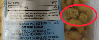 Food Recall Trader Joes Roasted & Salted Whole Cashews recalled due to Salmonella Wenders LLC of Dublin, CA is r... Foto #2