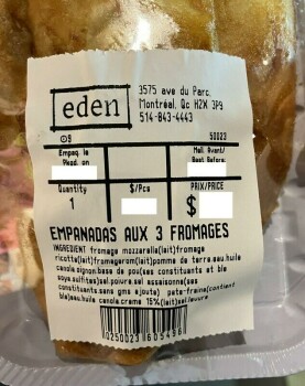 Food Recall Produits Eden Empanadas recalled due to presence of eggs Quebec's Ministry of Agriculture, Fisheries... photo #1