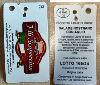 Food Recall Salumificio Flli Scapocchin SRL Salami with Garlic recalled due to Listeria Salumificio Flli Scapocc... photo #1