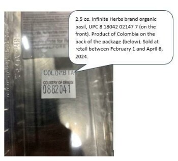 食品召回 Fresh Organic Basil - recalled due to Salmonella Infinite Herbs LLC of Miami, Florida, is voluntaril... 照片 #2
