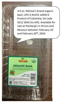 Food Recall Melissa’s Fresh Organic Basil - recalled due to Salmonella Infinite Herbs LLC of Miami, Florida, is... photo #2