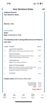 Consumer Review - Food Safety Domino's Pizza, North Loop 340, Bellmead, TX, USA I ordered delivery from this Domino’s location. I... photo #2