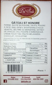 Food Recall Multiple Cakes recalled due to Undeclared Allergens Pâtisserie Boulangerie Del Sole, located at 7750... photo #2