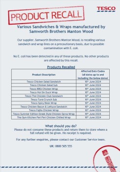 Food Recall Tesco and One Stop sandwiches and wraps recalled due to potential E. coli contamination Samworth Bro... photo #1