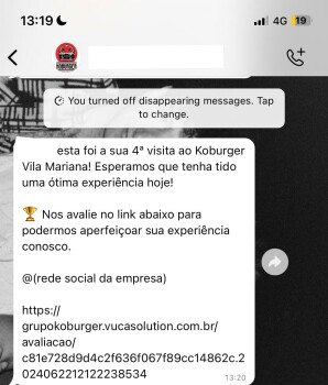 Consumer Review - Food Safety Koburger Hamburgueria Vila Mariana - Rua Alcindo Guanabara - Jardim da Gloria, São Paulo - SP, Brasi... photo #2