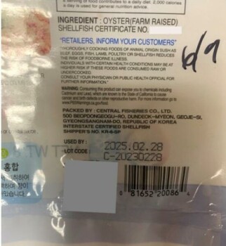 Retiro de alimentos IQF Oysters recalled due to Norovirus Central Fisheries Co., LTD has issued a recall for its individ... foto #2