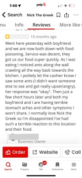 Consumer Review - Food Safety Nick the Greek, Almaden Expressway, San Jose, CA, USA Last night Nick the Greek, the lamb and beef r... photo #2