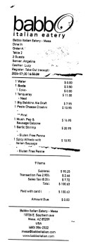 Consumer Review - Food Safety Babbo Italian Eatery, East Southern Avenue, Mesa, AZ, USA Asked for gulin free food, my wife and che... photo #2