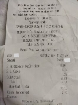 Avaliação do consumidor - Segurança alimentar McDonald's, Bosque Farms Boulevard, Bosque Farms, NM, USA Tues of this week .. I just got out the ho... foto #3