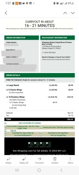 Consumer Review - Food Safety Wingstop, Bruce B Downs Boulevard, Wesley Chapel, FL, USA I ate wings hot honey, with ranch. Now thi... photo #2