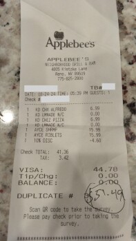 Consumer Review - Food Safety Applebee's Grill + Bar, Kietzke Lane, Reno, NV, USA We went for dinner today Saturday 24th at 5 pm.... photo #2