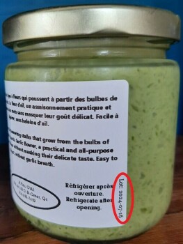 Food Recall À Fleur D'Ail Garlic Flower Pesto recalled due to Clostridium Botulinum The Ministère de l'Agricultu... photo #2