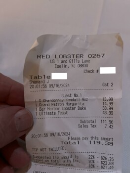 Avis du consommateur - Sécurité alimentaire Red Lobster, U.S. 1, Iselin, NJ, USA photo #2