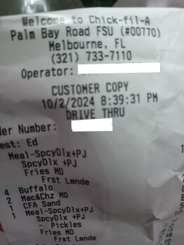 Consumer Review - Food Safety Chick-fil-A, Palm Bay Road Northeast, West Melbourne, FL, USA Purchased Chick-fil-A on 10/02/24. Spi... photo #3