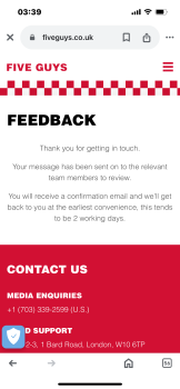 Consumer Review - Food Safety Five Guys Croydon Valley Leisure Park, Hesterman Way, Croydon, UK My 2 girls and I ate at Five Guys... photo #1