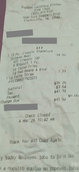 Consumer Review - Food Safety Popeyes Louisiana Kitchen, 1640 Fort Campbell Boulevard, Clarksville, TN, USA I order food from the... photo #2