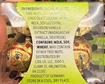 Retiro de alimentos LIDL US Chocolate Ladybugs German-Style Nougat Candy recalled due to Undeclared Allergen Update Marc... foto #2
