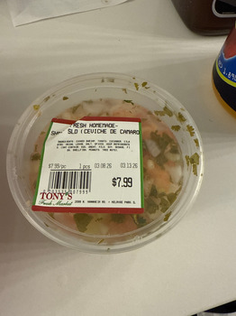 消费者评论 - 食品安全 Tony's Fresh Market, North Mannheim Road, Melrose Park, IL, USA March 9, 2026 I bought shrimp cevich... 照片 #2
