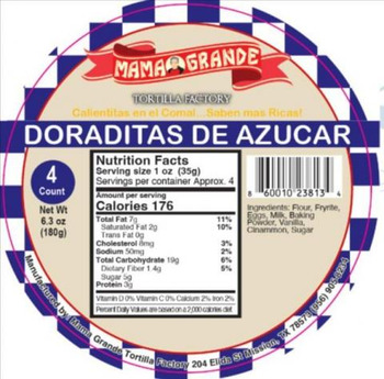 Retiro de alimentos Mama Grande Gorditas de Azucar and Doraditas de Azucar recalled due to Undeclared Allergens Update A... foto #2