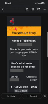 消费者评论 - 食品安全 Nando's Teddington, Greater, Teddington, UK Wednesday evening (8/4/2026) I went to Nando’s Teddingto... 照片 #2