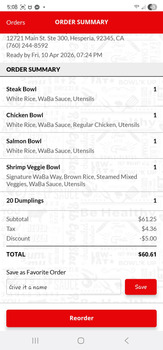 Reseña del consumidor - Seguridad alimentaria WaBa Grill, Main Street, Hesperia, CA, USA On Friday, April 10th, I ordered the grilled shrimp with... foto #2