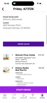 Avaliação do consumidor - Segurança alimentar Taco Bell, Runway Pt, Colorado Springs, CO, USA My food showed up 40 minutes after I ordered it cold... foto #1