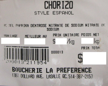 نذكر الطعام Boucherie La Préférence chorizo ​​sausage recalled due to Undeclared Allergen Boucherie La Préférenc... صورة فوتوغرافية #1