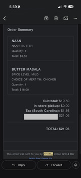 Consumer Review - Food Safety Aroma Indian Grill & Bar, Red Stone Drive, Indian Land, SC, USA I was sick with food poisoning for a... photo #1