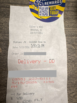 Consumer Review - Food Safety Culver’s, East Roosevelt Road, Wheaton, IL, USA Purchased a card sandwich with tartar sauce and a pe... photo #3